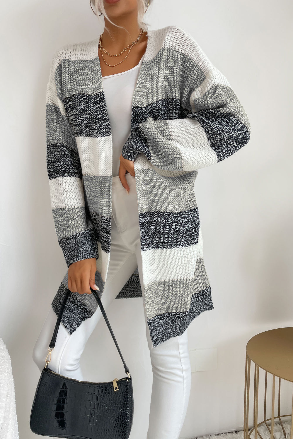 Striped Long Sleeve Duster Cardigan