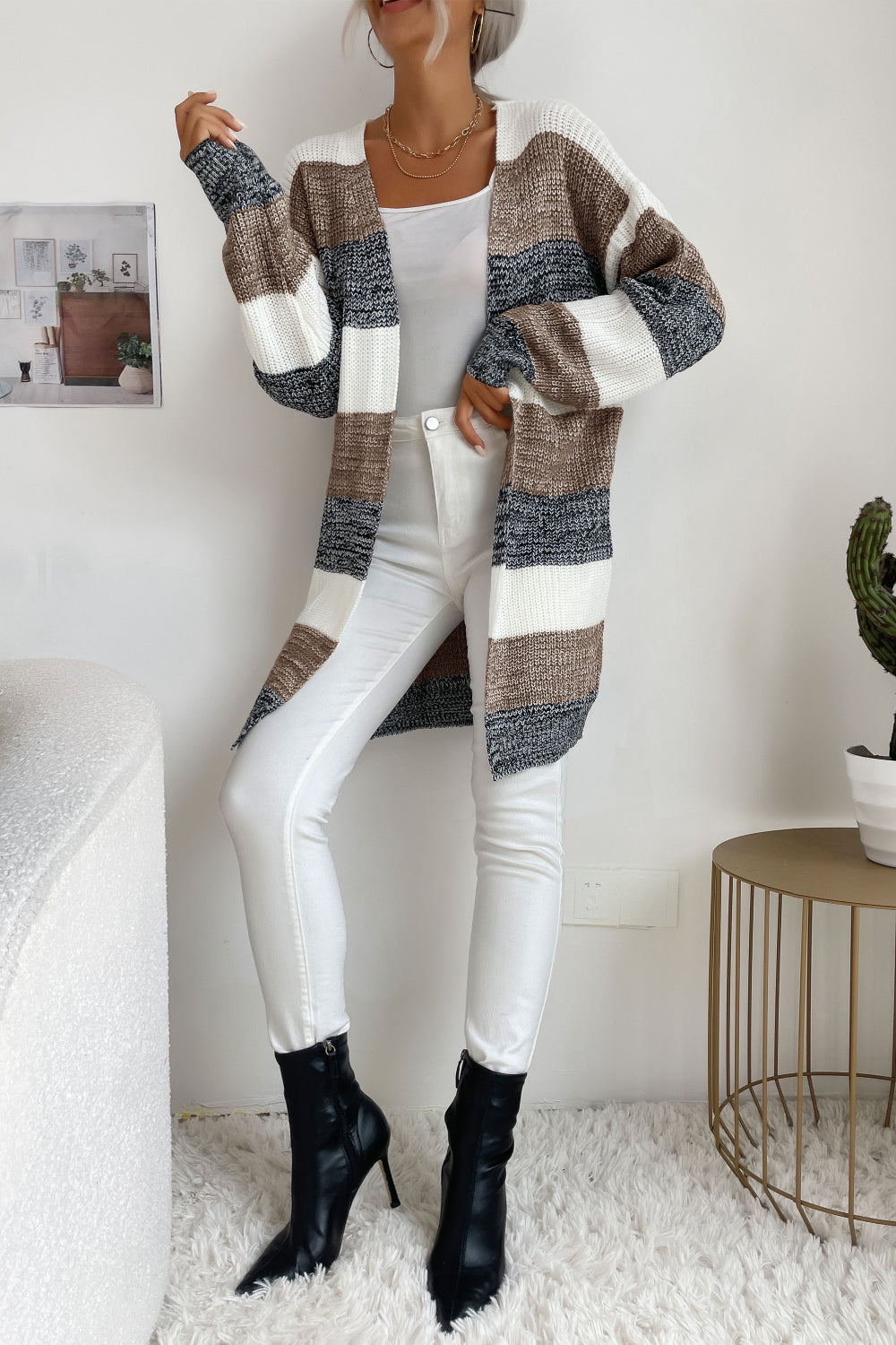 Striped Long Sleeve Duster Cardigan