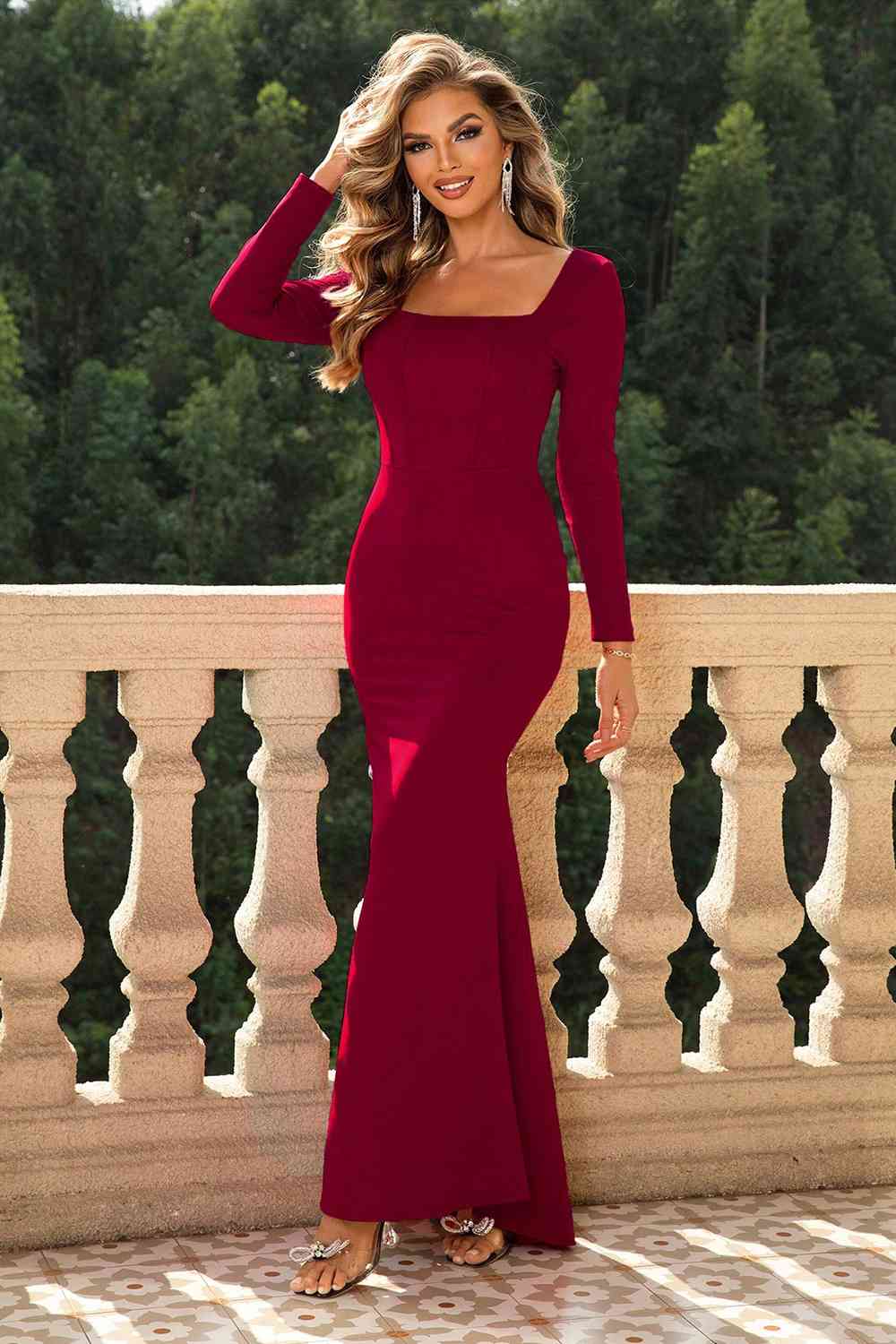 Square Neck Long Sleeve Dress