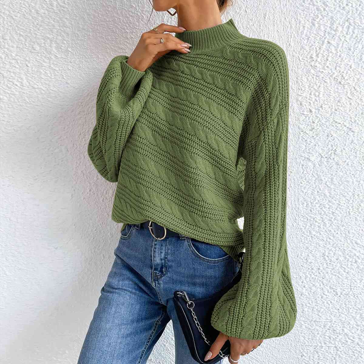 Cable-Knit Mock Neck  Long Sleeve Sweater